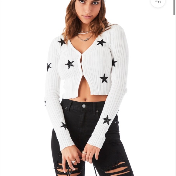 LF Tops - LF star patch fine gauge crop cardigan sweater